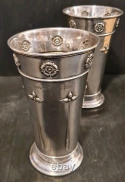 Antique Arts And Crafts Silver Plated Beakers Pair Charlie's Special Prize 7