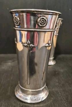 Antique Arts And Crafts Silver Plated Beakers Pair Charlie's Special Prize 7