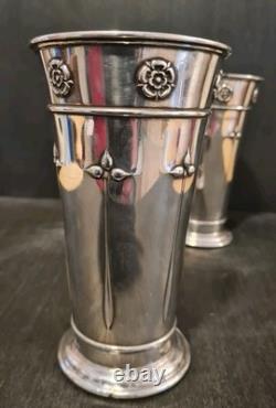 Antique Arts And Crafts Silver Plated Beakers Pair Charlie's Special Prize 7