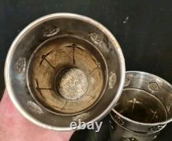 Antique Arts And Crafts Silver Plated Beakers Pair Charlie's Special Prize 7