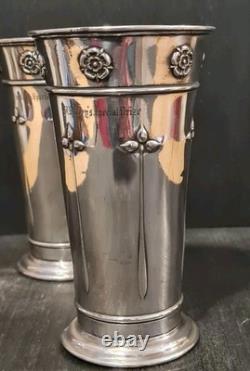 Antique Arts And Crafts Silver Plated Beakers Pair Charlie's Special Prize 7