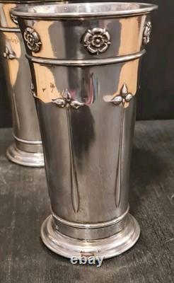 Antique Arts And Crafts Silver Plated Beakers Pair Charlie's Special Prize 7
