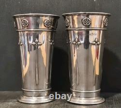 Antique Arts And Crafts Silver Plated Beakers Pair Charlie's Special Prize 7