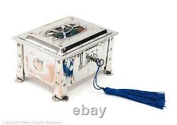 Antique Arts & Crafts Silver Plated & Enamel Nouveau Design Jewellery Box