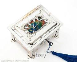 Antique Arts & Crafts Silver Plated & Enamel Nouveau Design Jewellery Box