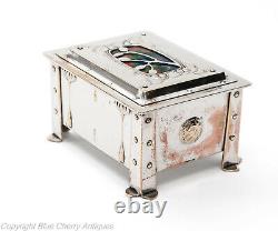 Antique Arts & Crafts Silver Plated & Enamel Nouveau Design Jewellery Box