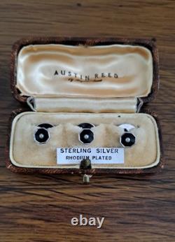 Antique Austin Reed Sterling Silver Rhodium Plated Shirt Studs in Original Box