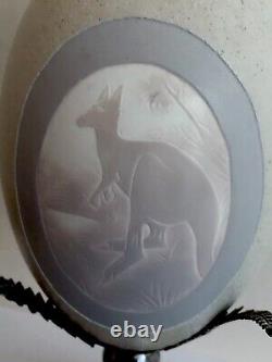 Antique Australian Cameo Carved Emu Egg on Silver Plate Stand Victorian 19th C