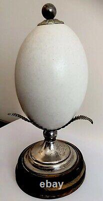 Antique Australian Cameo Carved Emu Egg on Silver Plate Stand Victorian 19th C