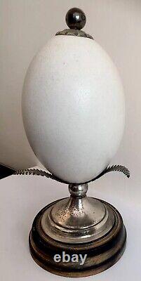 Antique Australian Cameo Carved Emu Egg on Silver Plate Stand Victorian 19th C