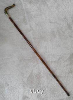Antique Bamboo Walking Stick / Cane Fritz Handle Gold Plated Collar J. Howell