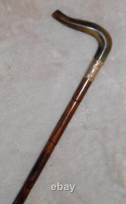 Antique Bamboo Walking Stick / Cane Fritz Handle Gold Plated Collar J. Howell