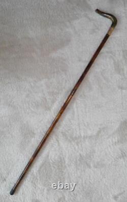 Antique Bamboo Walking Stick / Cane Fritz Handle Gold Plated Collar J. Howell
