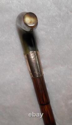 Antique Bamboo Walking Stick / Cane Fritz Handle Gold Plated Collar J. Howell