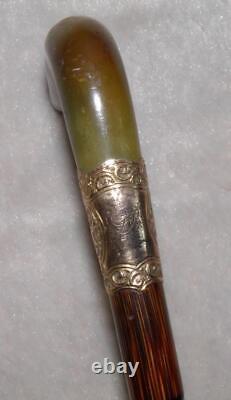Antique Bamboo Walking Stick / Cane Fritz Handle Gold Plated Collar J. Howell