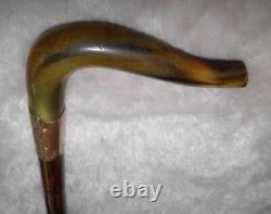 Antique Bamboo Walking Stick / Cane Fritz Handle Gold Plated Collar J. Howell
