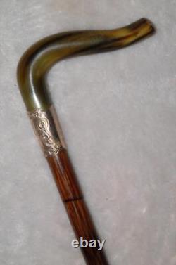 Antique Bamboo Walking Stick / Cane Fritz Handle Gold Plated Collar J. Howell