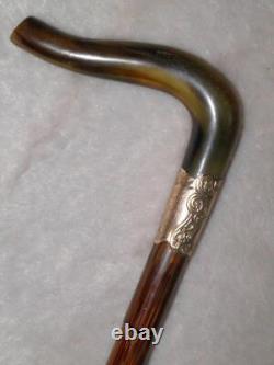 Antique Bamboo Walking Stick / Cane Fritz Handle Gold Plated Collar J. Howell