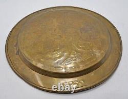 Antique Brass Round Decorative Silver Copper Inlay Plate Original Old Engraved