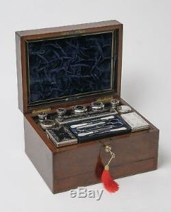 Antique Burr Walnut Dressing Case & Silver Plated Fittings, Samuel Fisher London