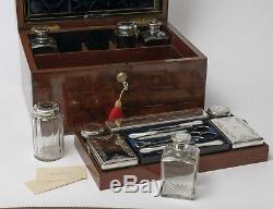 Antique Burr Walnut Dressing Case & Silver Plated Fittings, Samuel Fisher London