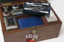 Antique Burr Walnut Dressing Case & Silver Plated Fittings, Samuel Fisher London