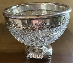 Antique, Ca. 1867 McKee & Bros Glass Bowl on Quadruple Silver Plate Footed Stand
