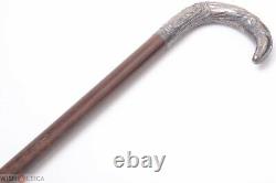 Antique Cane Walking Stick Art Nouveau Ladies Silver Plate Handle Sturdy Shaft