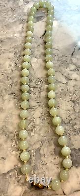 Antique Chinese Celadon Necklace Jadeite Hand Knotted Silver Plated Clasp