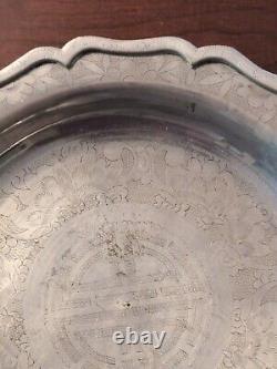 Antique Chinese China Pewter Plate Engraved Scallop Edge Paktong