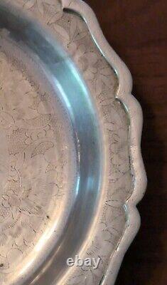 Antique Chinese China Pewter Plate Engraved Scallop Edge Paktong