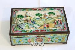 Antique Chinese Enamel Silver Plate Brass Box Jewelry Cigarette Keepsake