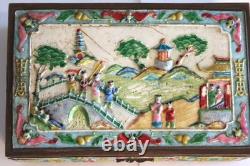 Antique Chinese Enamel Silver Plate Brass Box Jewelry Cigarette Keepsake