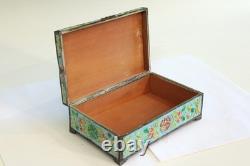 Antique Chinese Enamel Silver Plate Brass Box Jewelry Cigarette Keepsake