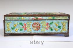 Antique Chinese Enamel Silver Plate Brass Box Jewelry Cigarette Keepsake