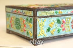 Antique Chinese Enamel Silver Plate Brass Box Jewelry Cigarette Keepsake