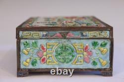 Antique Chinese Enamel Silver Plate Brass Box Jewelry Cigarette Keepsake