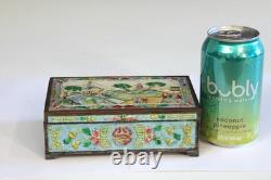 Antique Chinese Enamel Silver Plate Brass Box Jewelry Cigarette Keepsake