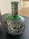 Antique Chinese Export Silver Plated Dragon Green Glass Flask Decanter V. T Mark