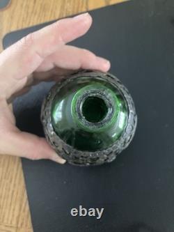 Antique Chinese Export Silver Plated Dragon Green Glass Flask Decanter V. T Mark