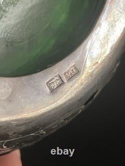 Antique Chinese Export Silver Plated Dragon Green Glass Flask Decanter V. T Mark