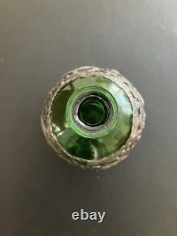 Antique Chinese Export Silver Plated Dragon Green Glass Flask Decanter V. T Mark