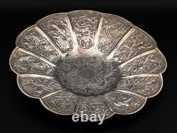 Antique Chinese Export Silver Tray Dragon Immortal Qing Dynasty 19th Century