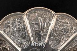 Antique Chinese Export Silver Tray Dragon Immortal Qing Dynasty 19th Century