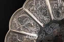 Antique Chinese Export Silver Tray Dragon Immortal Qing Dynasty 19th Century