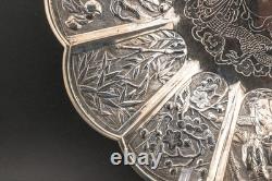 Antique Chinese Export Silver Tray Dragon Immortal Qing Dynasty 19th Century
