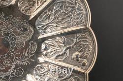 Antique Chinese Export Silver Tray Dragon Immortal Qing Dynasty 19th Century
