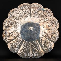 Antique Chinese Export Silver Tray Dragon Immortal Qing Dynasty 19th Century