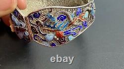 Antique Chinese Silver Filigree Bovine Bone Cloisonne Bracelet