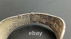 Antique Chinese Silver Filigree Bovine Bone Cloisonne Bracelet